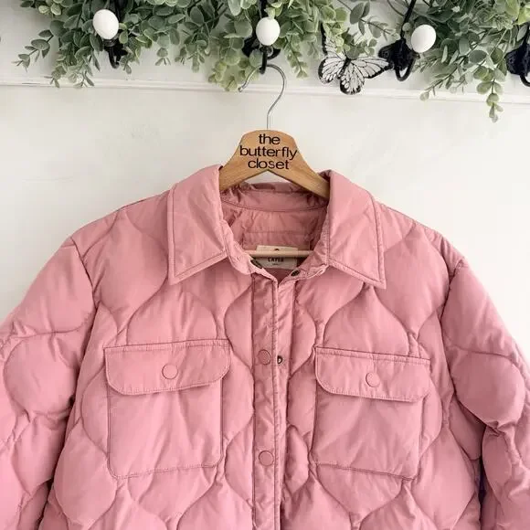 Marine Layer Leslie Puffer Jacket Pink Collared Front Pockets Size Small - Picture 3 of 5